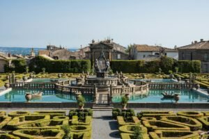 The Fountain of the Moors and clipped box parterres in the garden of Villa Lante at Bagnaia, near Viterbo